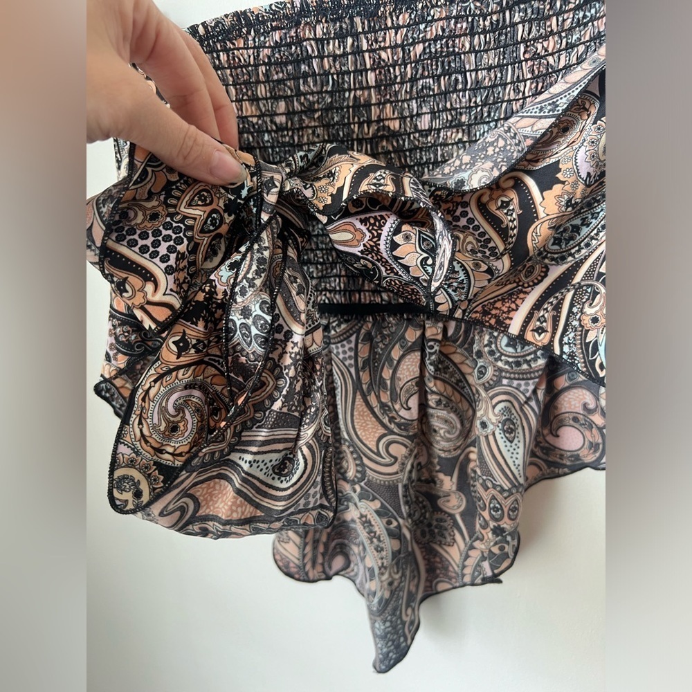 Emery Rose Floral Multicolor Ruched Printed Tube Bandeau Top Bow Large NWT - Picture 7 of 7